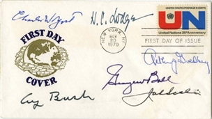 First Day Cover Signed By Six Former Ambassadors to the United Nations Including George H.W. Bush (PSA/DNA)